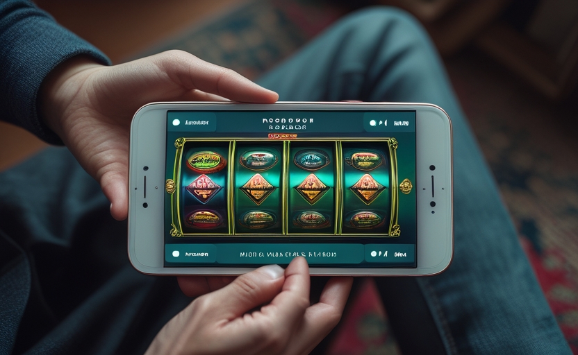 Người chơi cầm điện thoại chơi slot game nổ hũ với giao diện mobile tối ưu